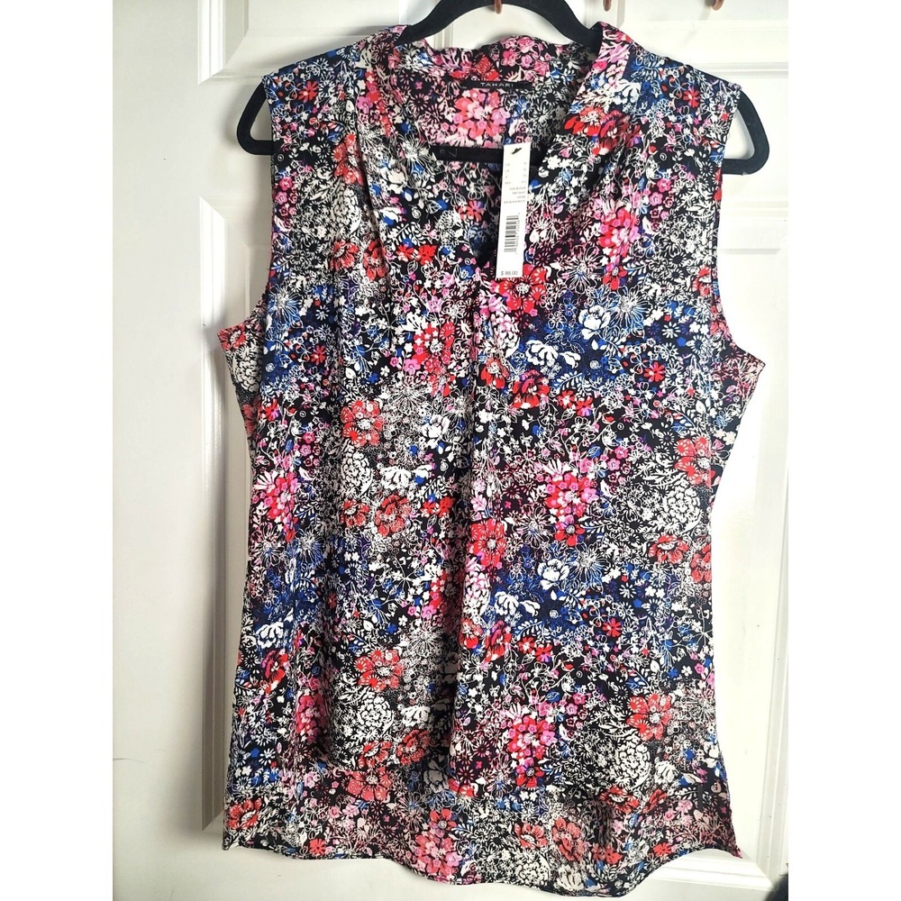 NEW Tahari Floral Sleeveless Blouse Women's XL Multicolor V-Neck Formal